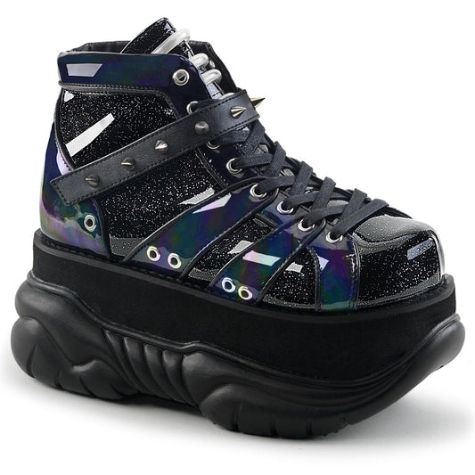Demonia Cult Signature - "Neptune-100" Boots - Black Glitter/Vegan Leather