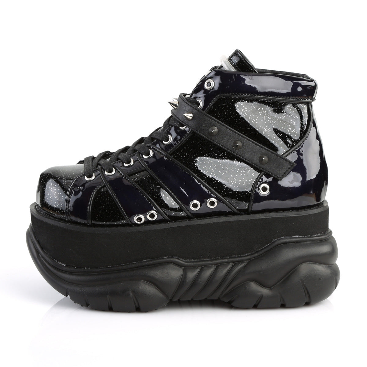 Demonia Cult Signature - "Neptune-100" Boots - Black Glitter/Vegan Leather