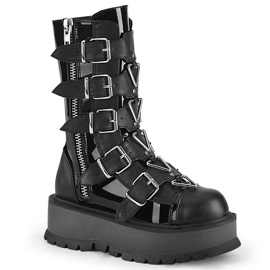 Demonia Cult Exclusive - "Slacker-160" Boots - Black Patent-Vegan Leather
