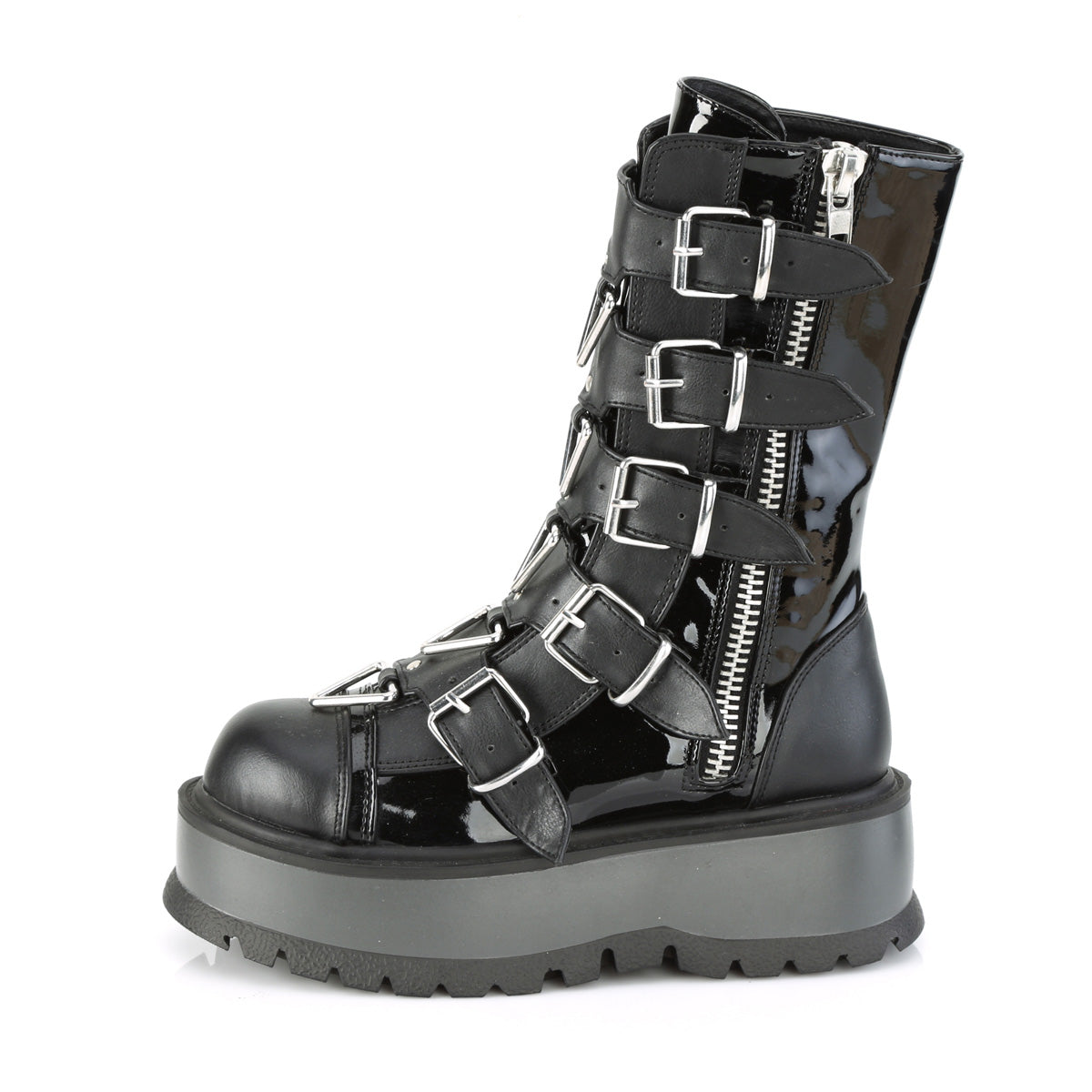 Demonia Cult Exclusive - "Slacker-160" Boots - Black Patent-Vegan Leather