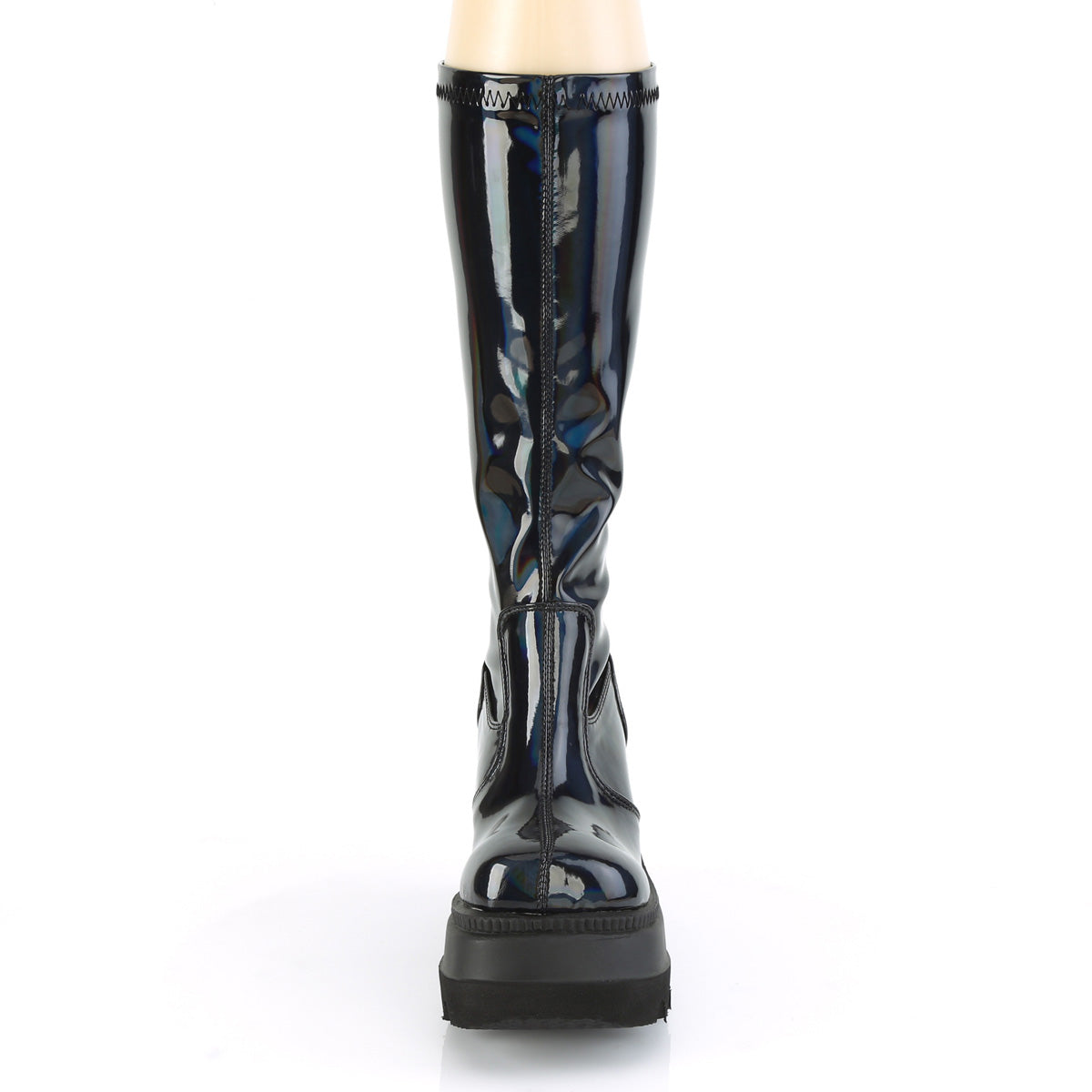 Demonia Cult Hot Sale - "Shaker-65" Boots - Stretch Black Patent Holo