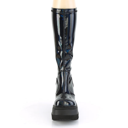 Demonia Cult Hot Sale - "Shaker-65" Boots - Stretch Black Patent Holo