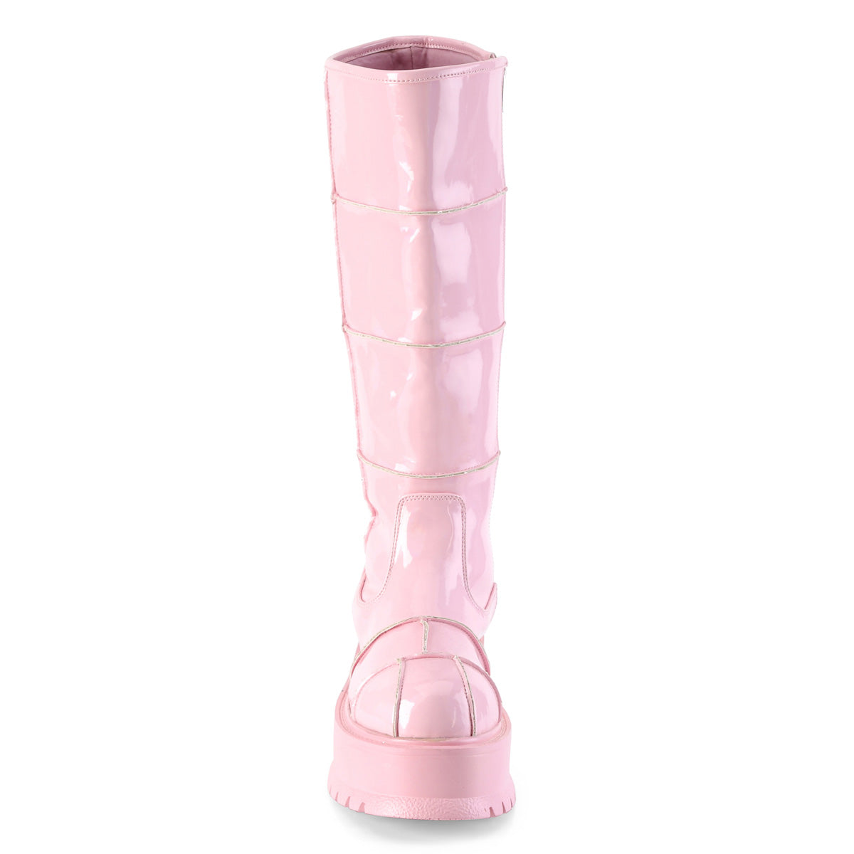 Demonia Cult Latest - "Slacker-230" Boots - Baby Pink Hologram Patent