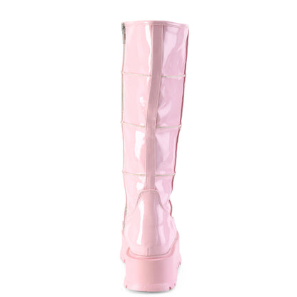 Demonia Cult Latest - "Slacker-230" Boots - Baby Pink Hologram Patent