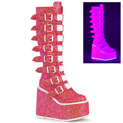Demonia Cult Best Seller - "Swing-815UV" Boots - Pink Glitter