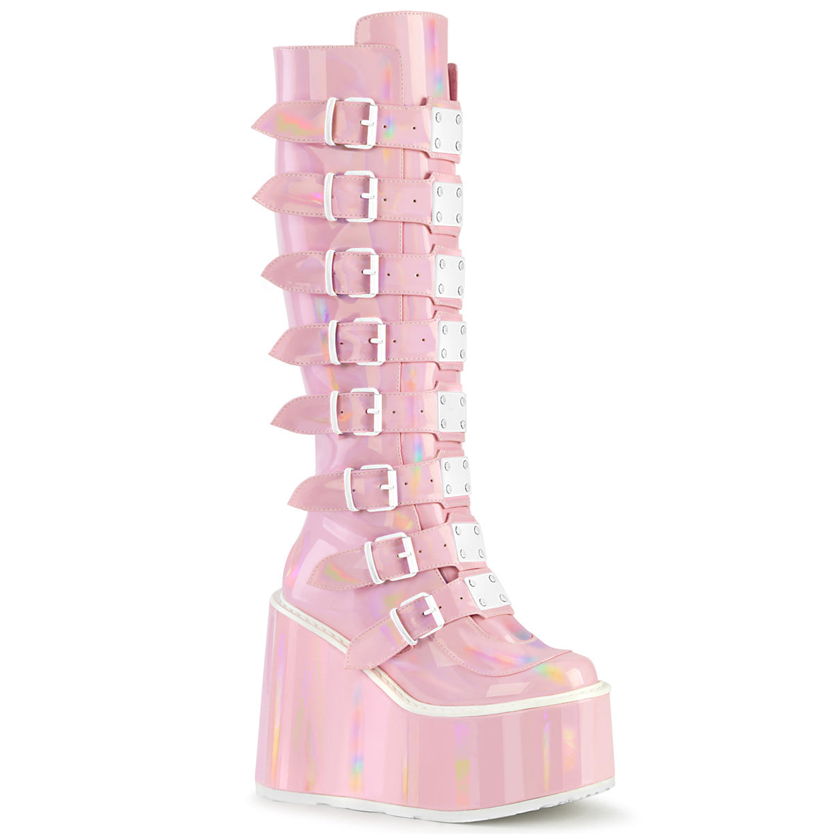 Demonia Cult Smart Buy - "Swing-815" Boots - Baby Pink Hologram