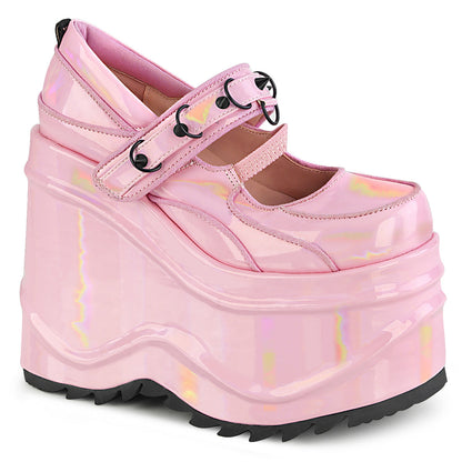 Demonia Cult New - "Wave-48" Pumps - Baby Pink Hologram Patent