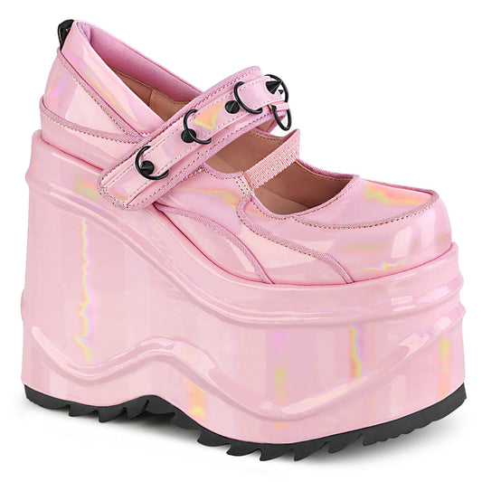 Demonia Cult New - "Wave-48" Pumps - Baby Pink Hologram Patent