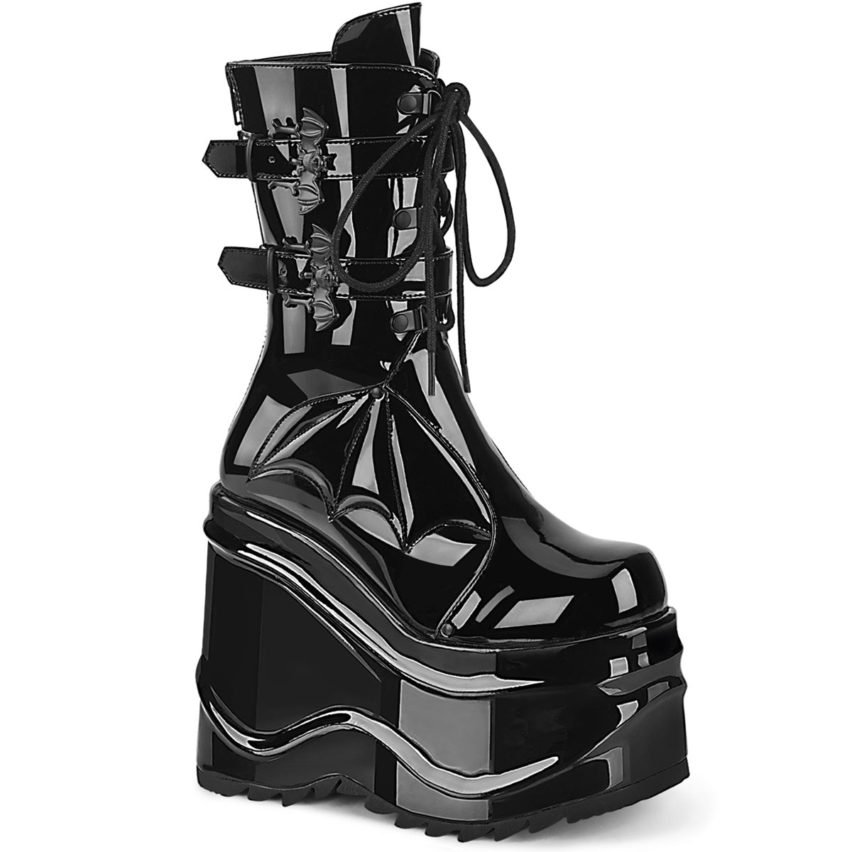 Demonia Cult Latest - "Wave-150" Boots - Black Patent