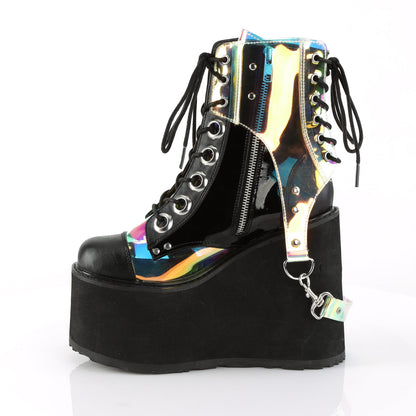 Demonia Cult Classic - "Swing-115" Boots - Black Vegan Leather/Magic Mirror