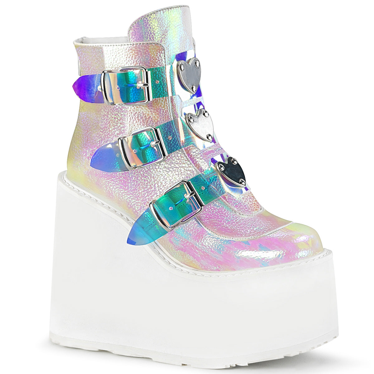 Demonia Cult Customer Favorite - "Swing-105" Boots - Pearl Iridescent Vegan Leather