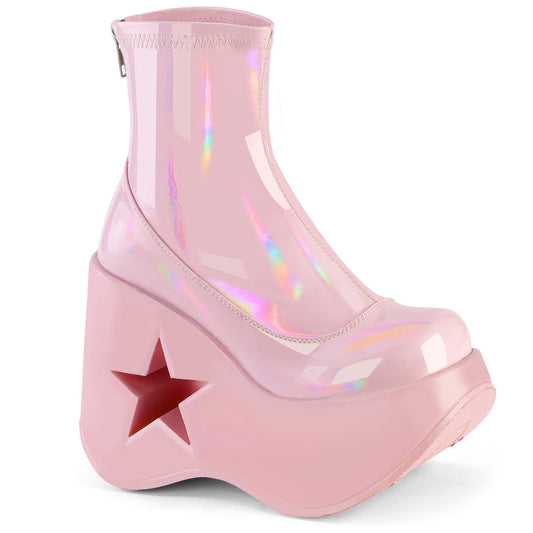 Demonia Cult Top Pick - "Dynamite-100" Boots - Baby Pink Stretch Holo