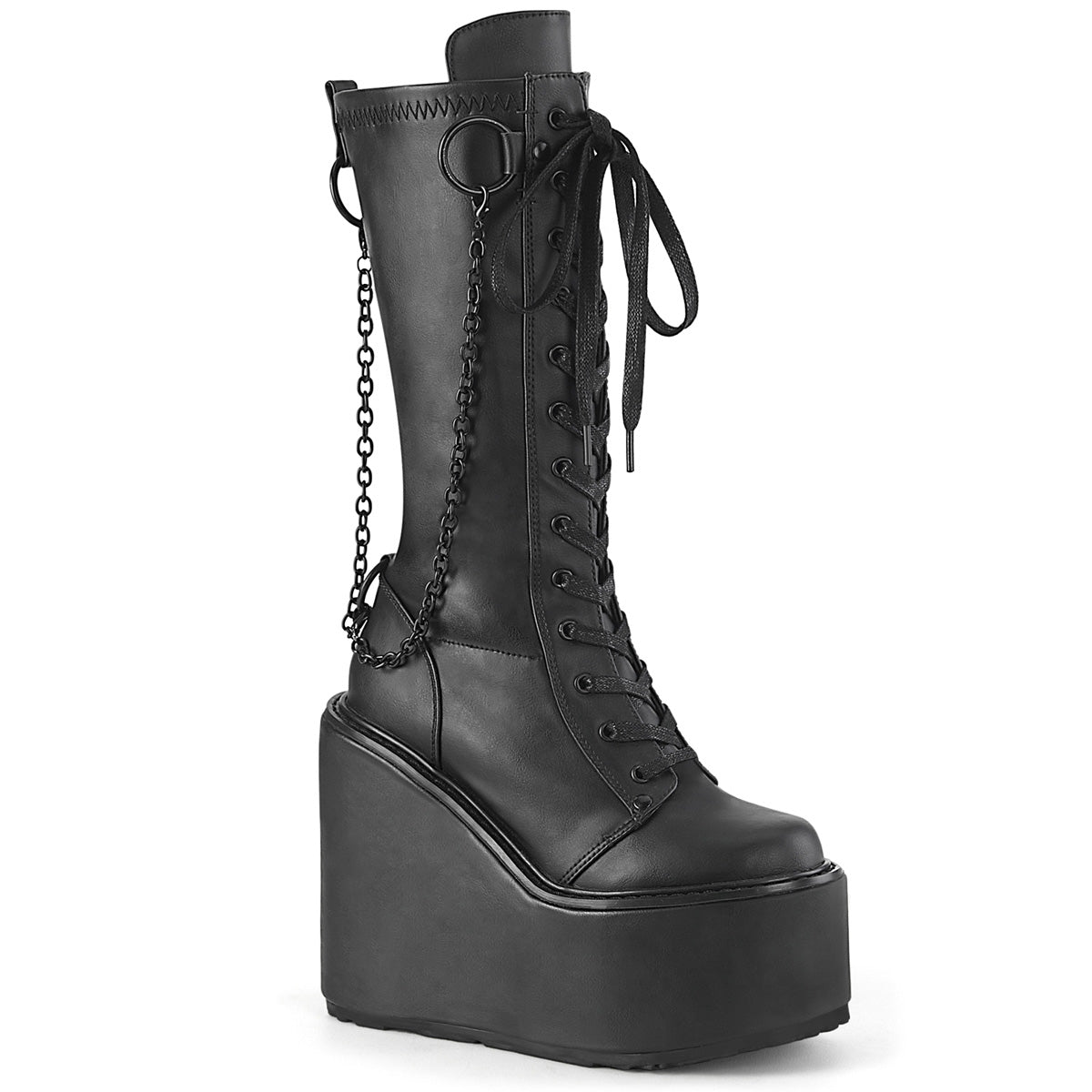 Demonia Cult Deals - "Swing-150" Boots - Black Stretch Vegan Leather