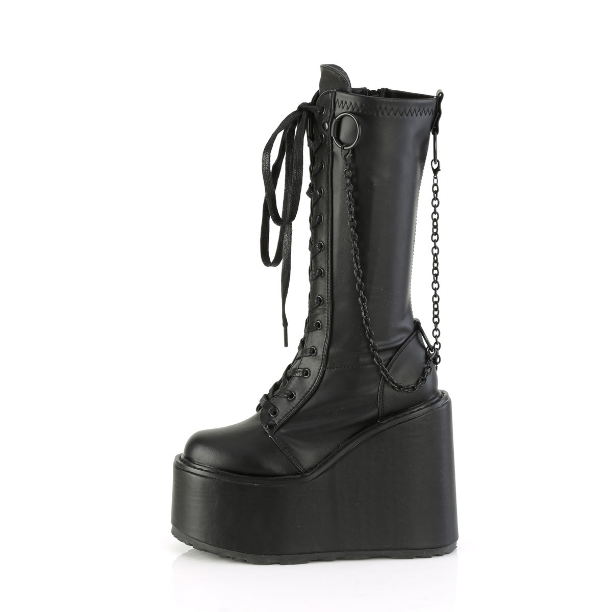 Demonia Cult Deals - "Swing-150" Boots - Black Stretch Vegan Leather