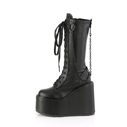 Demonia Cult Deals - "Swing-150" Boots - Black Stretch Vegan Leather