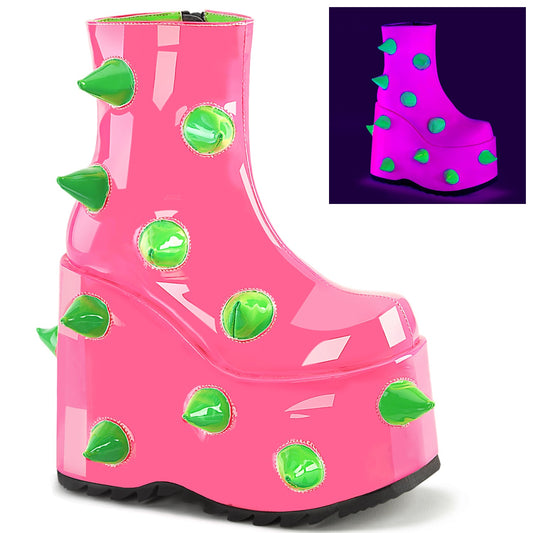 Demonia Cult Customer Favorite - "Slay-77" Boots - UV Neon Pink-Neon Green