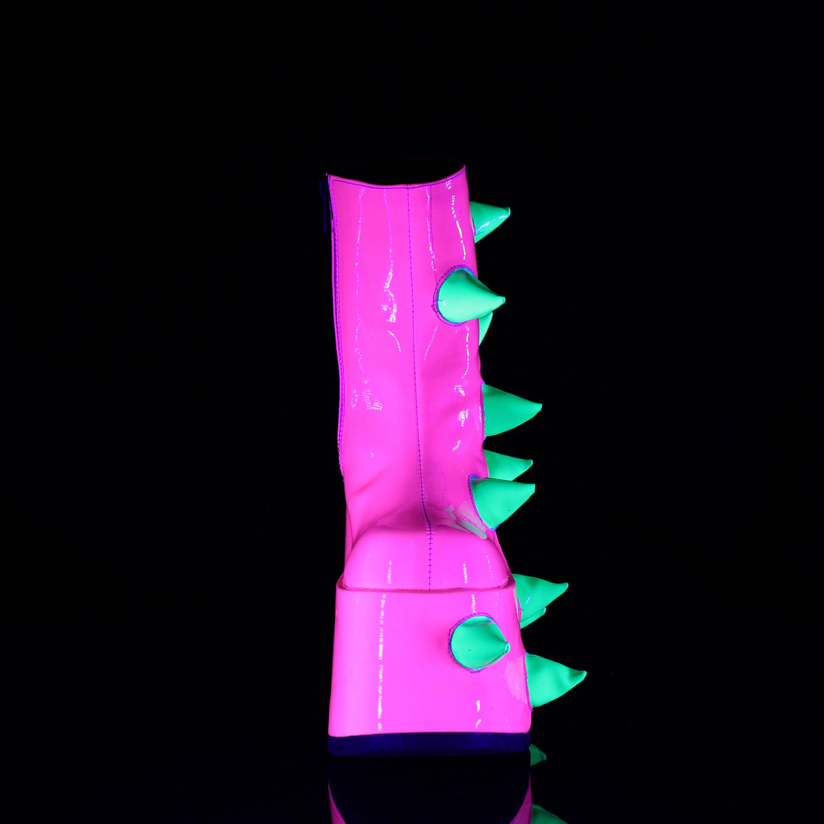 Demonia Cult Customer Favorite - "Slay-77" Boots - UV Neon Pink-Neon Green