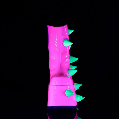 Demonia Cult Customer Favorite - "Slay-77" Boots - UV Neon Pink-Neon Green
