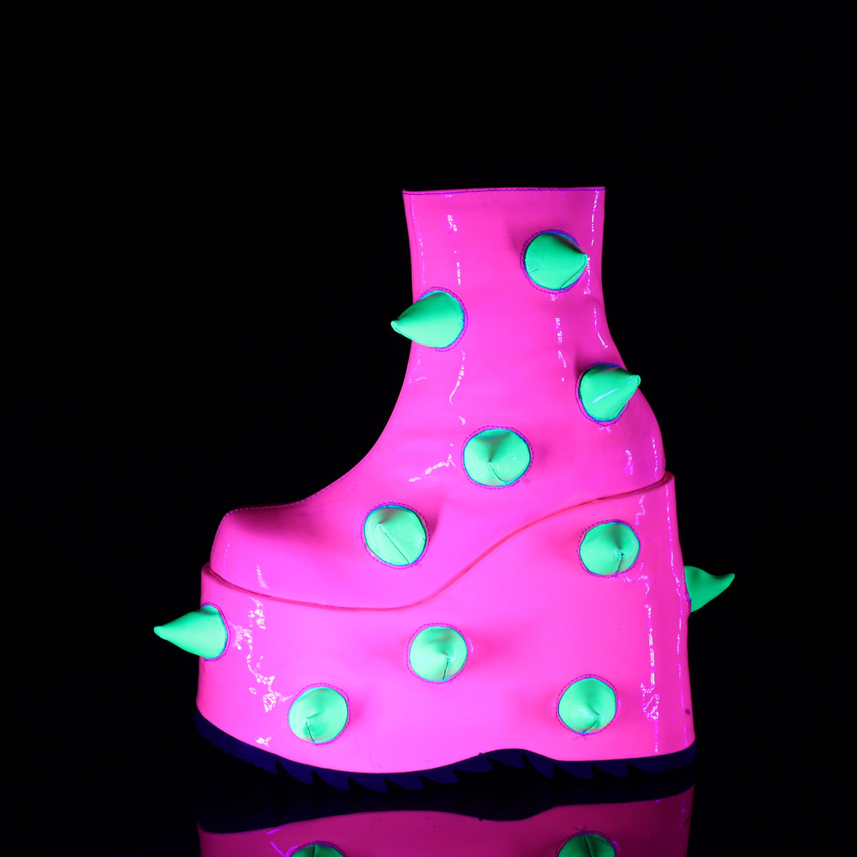 Demonia Cult Customer Favorite - "Slay-77" Boots - UV Neon Pink-Neon Green