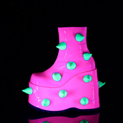 Demonia Cult Customer Favorite - "Slay-77" Boots - UV Neon Pink-Neon Green