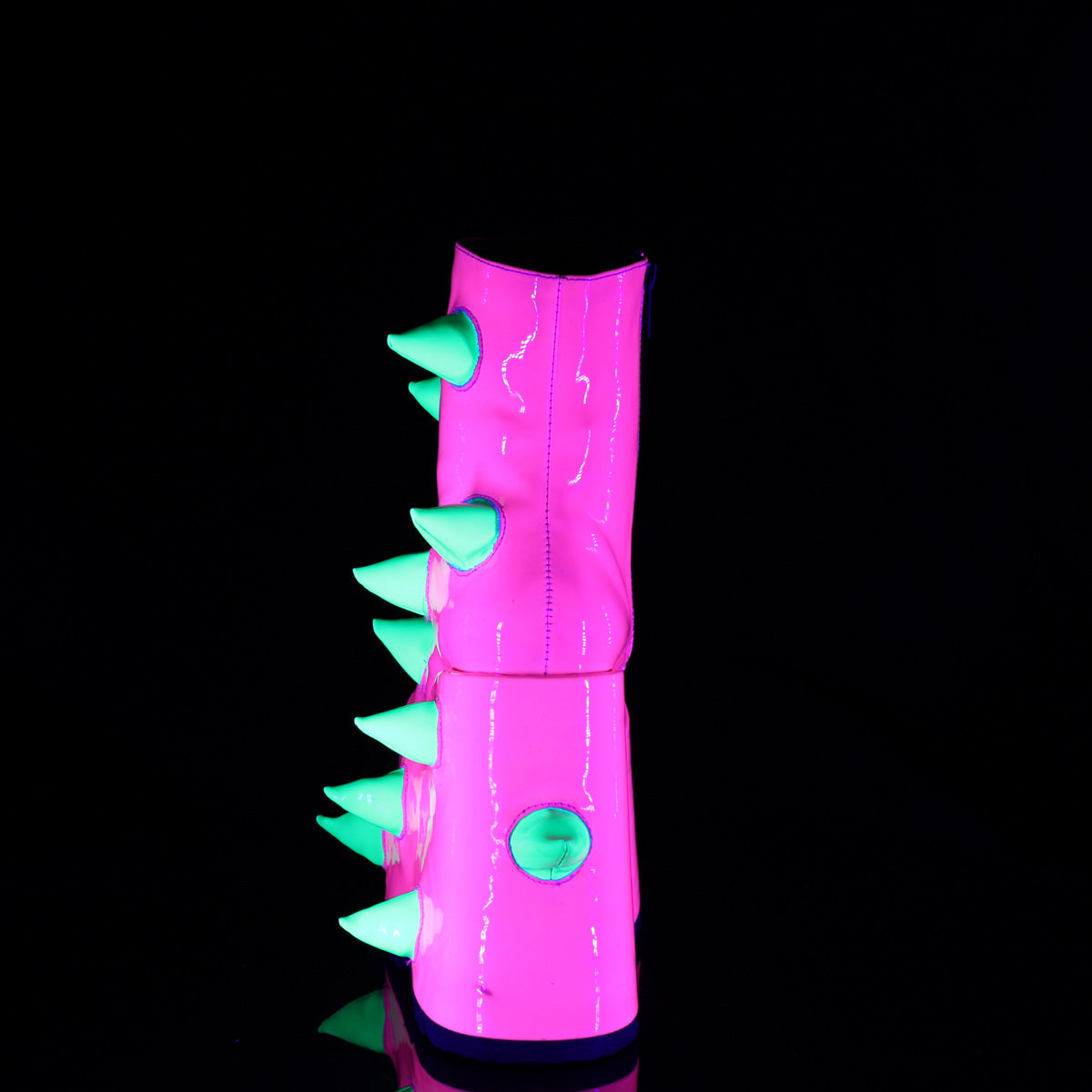 Demonia Cult Customer Favorite - "Slay-77" Boots - UV Neon Pink-Neon Green