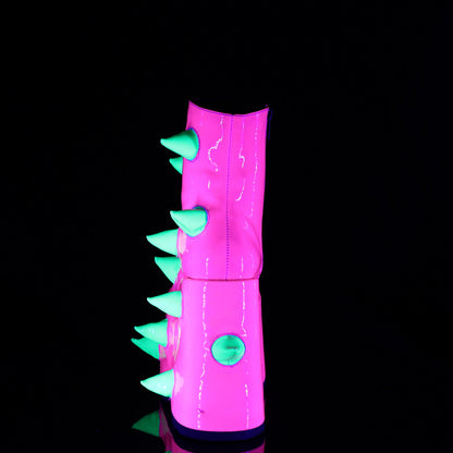 Demonia Cult Customer Favorite - "Slay-77" Boots - UV Neon Pink-Neon Green