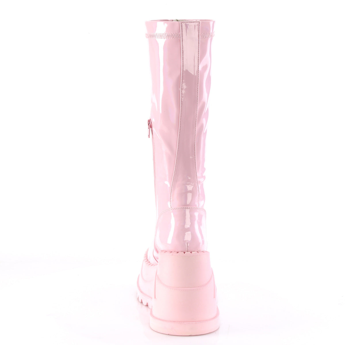 Demonia Cult Trusted - "Stomp-200" Boots - Baby Pink Hologram Stretch Patent