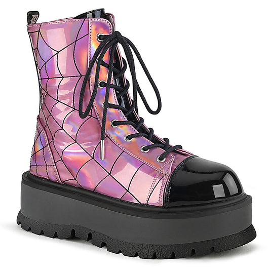 Demonia Cult Everyday - "Slacker-88" Boots - Pink Hologram-Black Patent