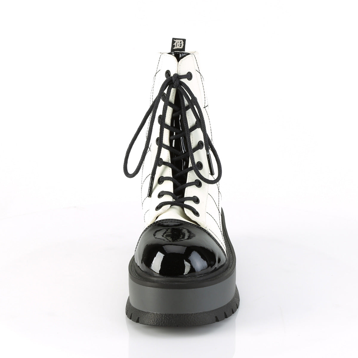 Demonia Cult Great Value - "Slacker-88" Boots - White Glow Vegan Leather-Black Patent
