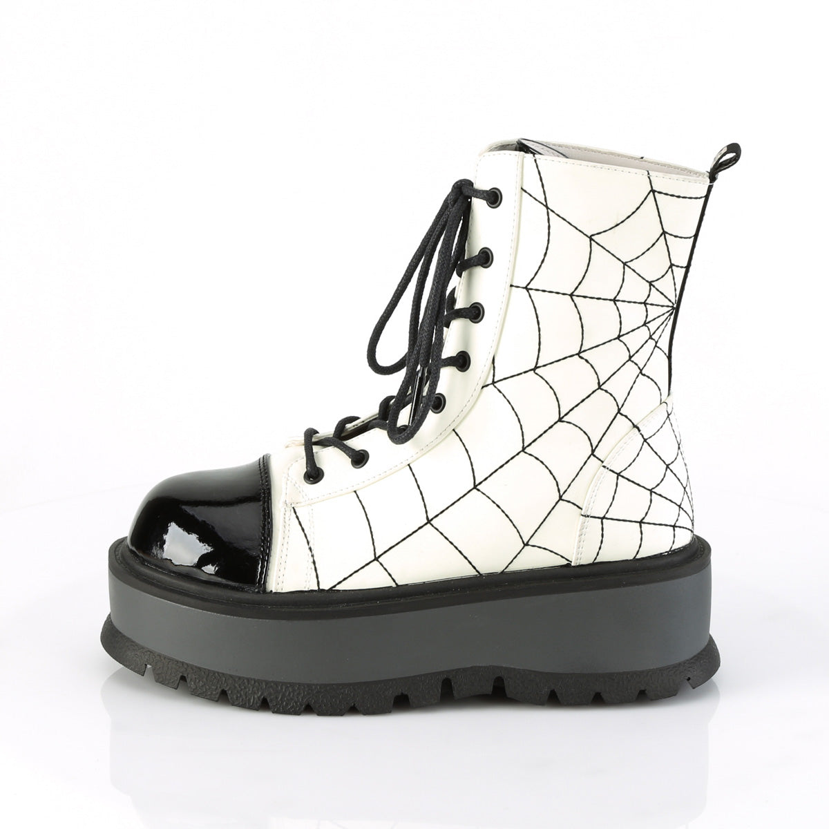 Demonia Cult Great Value - "Slacker-88" Boots - White Glow Vegan Leather-Black Patent