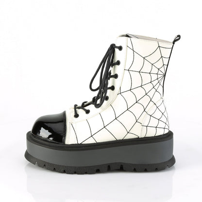 Demonia Cult Great Value - "Slacker-88" Boots - White Glow Vegan Leather-Black Patent