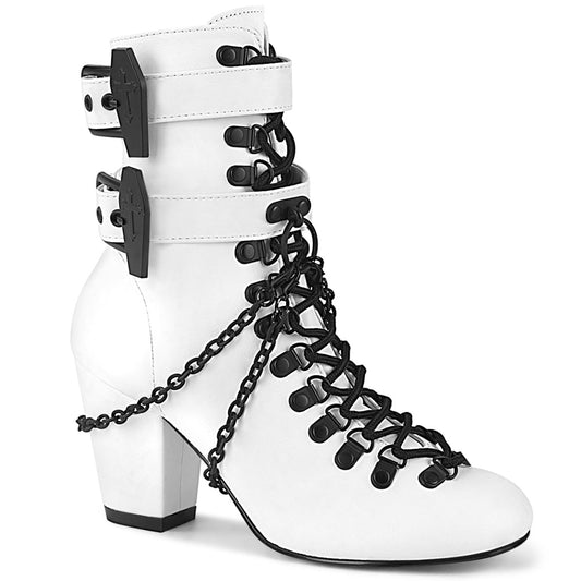 Demonia Cult Signature - "Vivika-128" Boots - White Vegan Leather