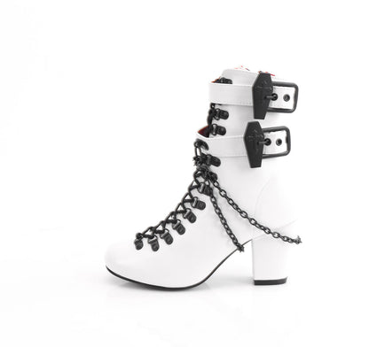 Demonia Cult Signature - "Vivika-128" Boots - White Vegan Leather