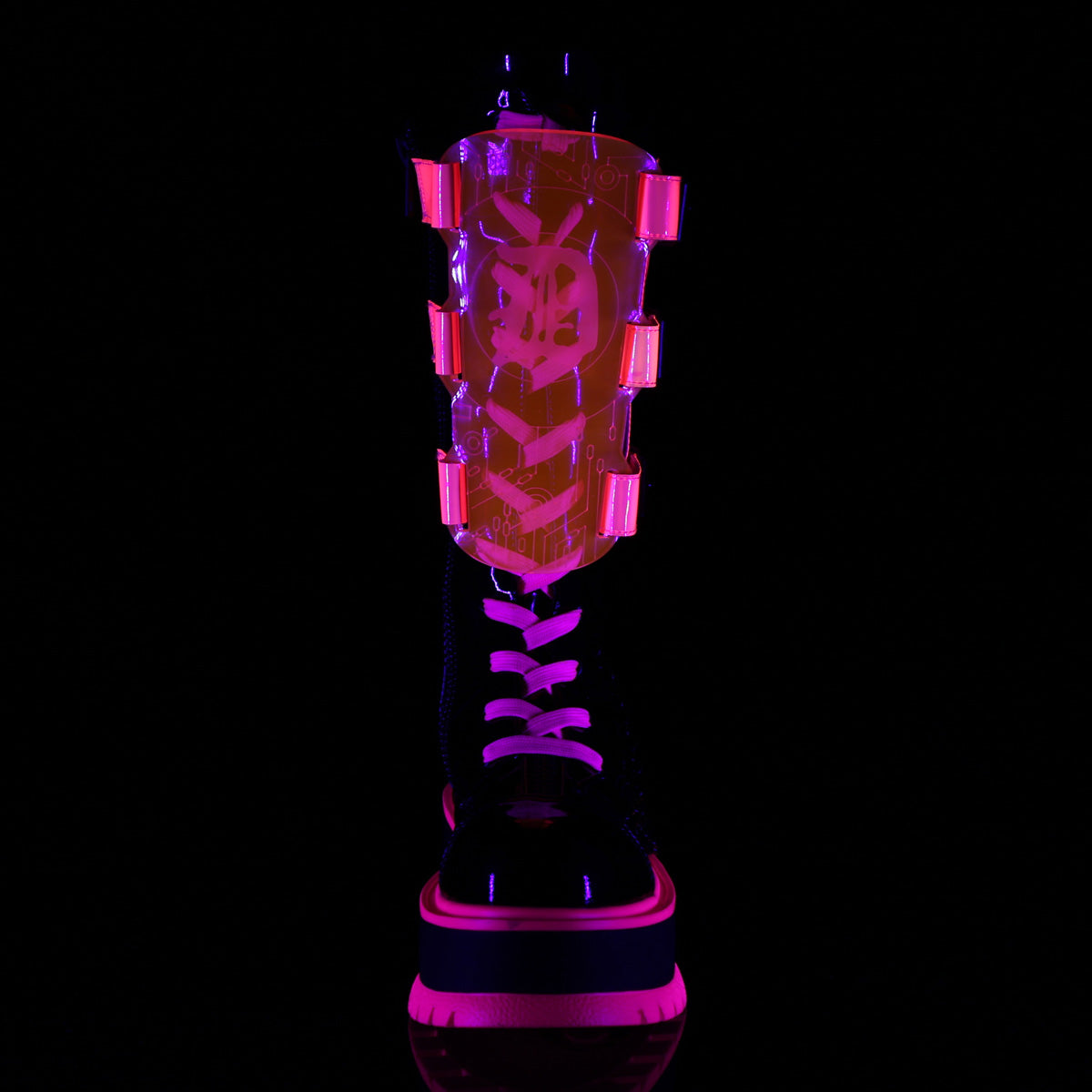 Demonia Cult Special Offer - "Slacker-156" Boots - Black Patent-UV Neon Pink