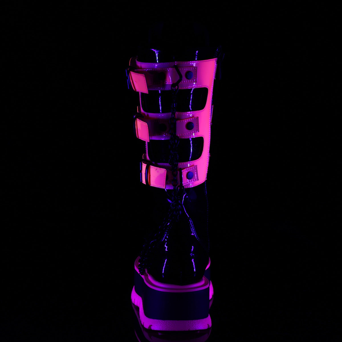 Demonia Cult Special Offer - "Slacker-156" Boots - Black Patent-UV Neon Pink
