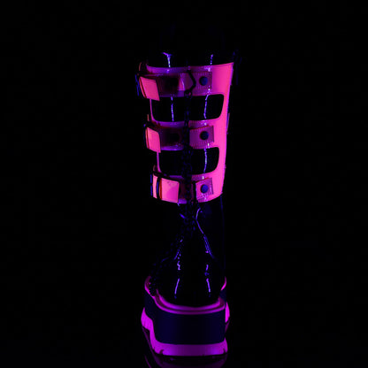 Demonia Cult Special Offer - "Slacker-156" Boots - Black Patent-UV Neon Pink