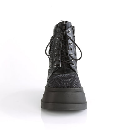 Demonia Cult Sale - "Stomp-18" Boots - Black Vegan Leather-Gray Velvet