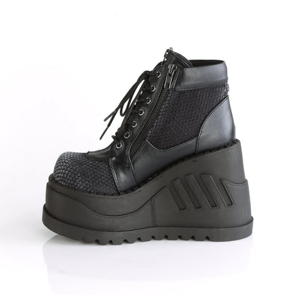 Demonia Cult Sale - "Stomp-18" Boots - Black Vegan Leather-Gray Velvet