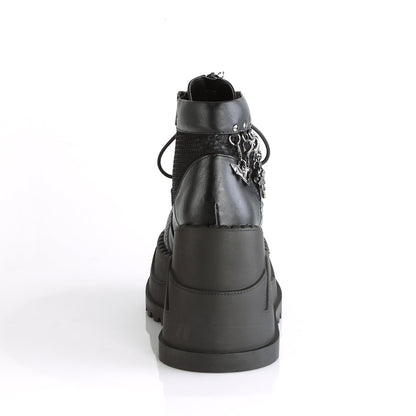 Demonia Cult Sale - "Stomp-18" Boots - Black Vegan Leather-Gray Velvet