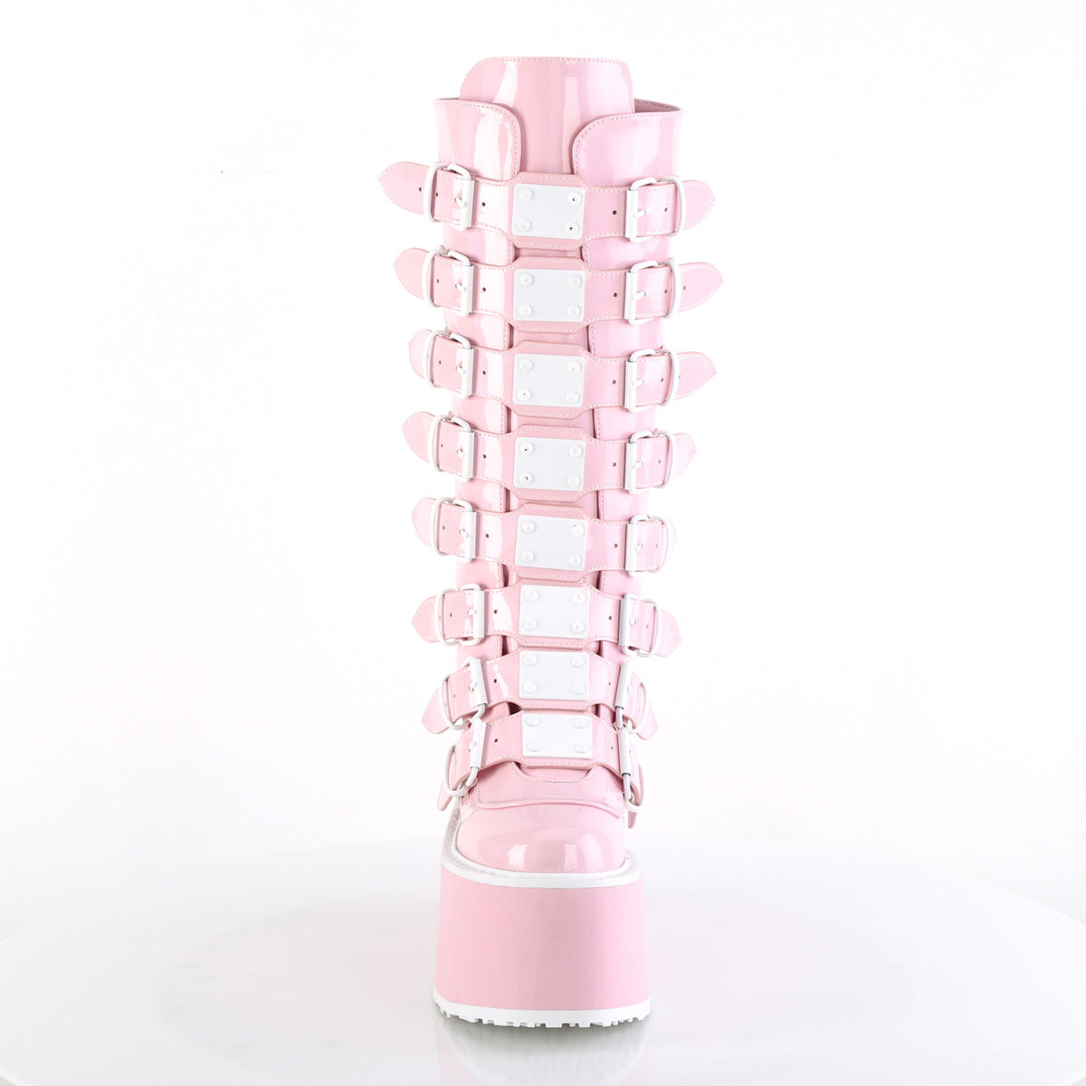 Demonia Cult Signature - "Damned-318" Boots - Baby Pink Holo Patent