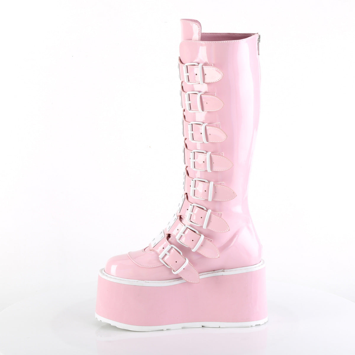 Demonia Cult Signature - "Damned-318" Boots - Baby Pink Holo Patent