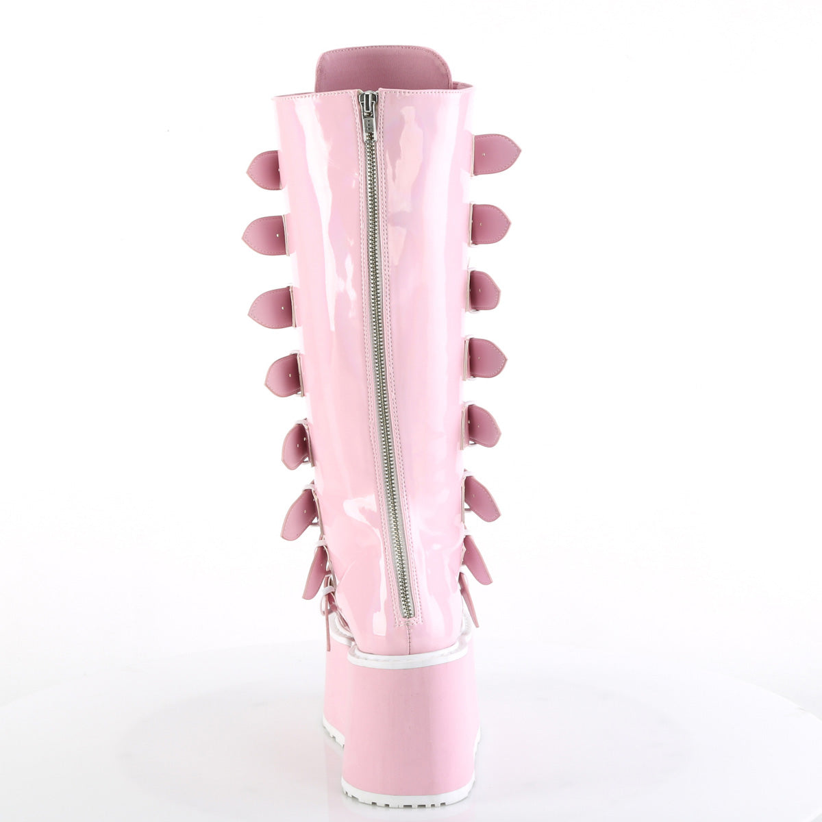 Demonia Cult Signature - "Damned-318" Boots - Baby Pink Holo Patent