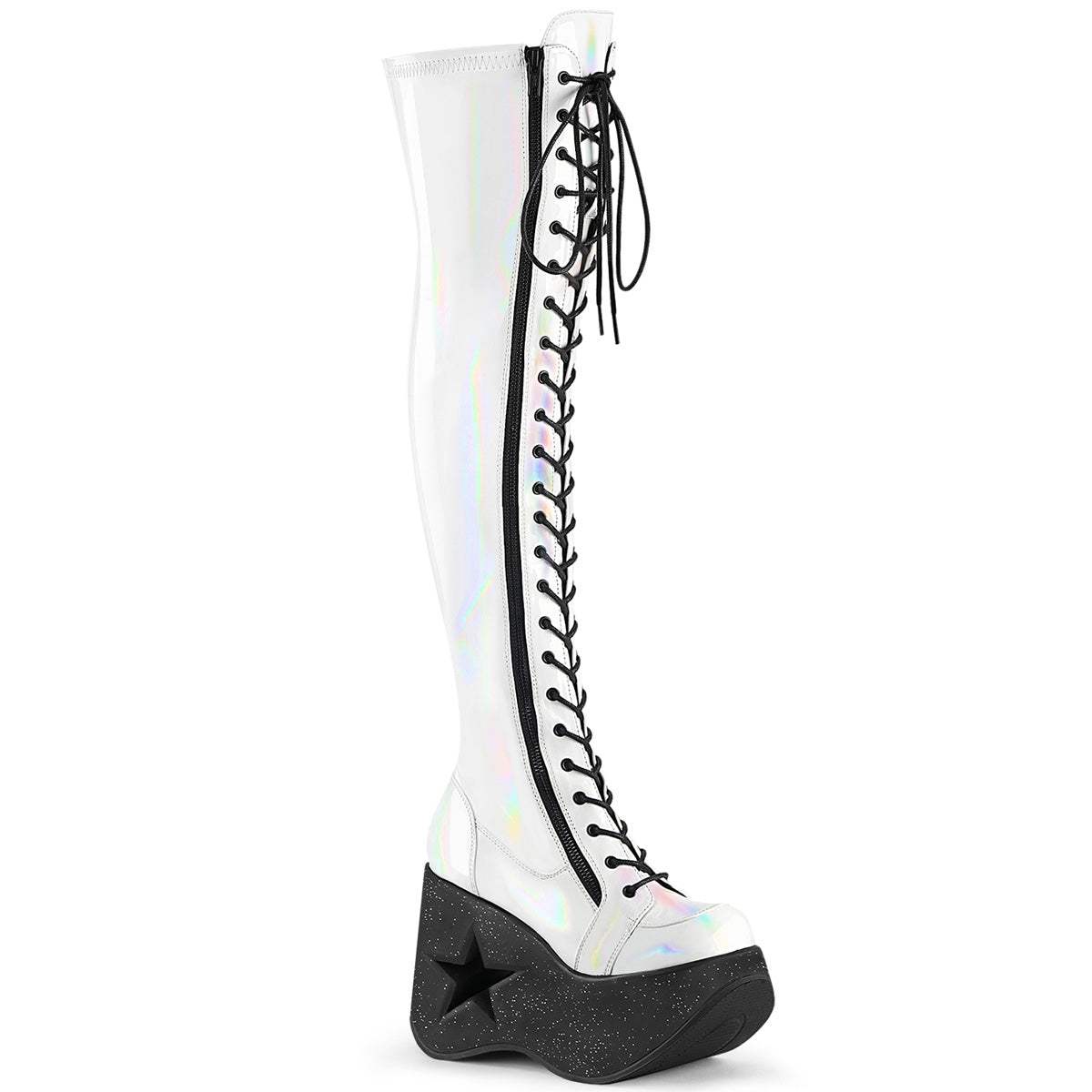 Demonia Cult Latest - "Dynamite-300" Boots - White Stretch Holo