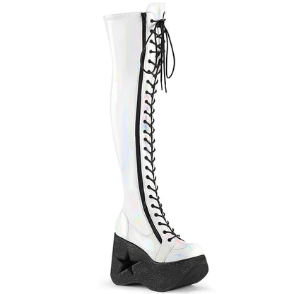 Demonia Cult Latest - "Dynamite-300" Boots - White Stretch Holo