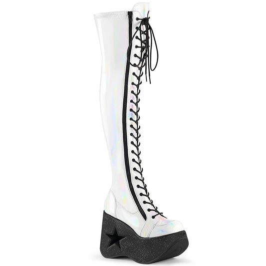 Demonia Cult Latest - "Dynamite-300" Boots - White Stretch Holo