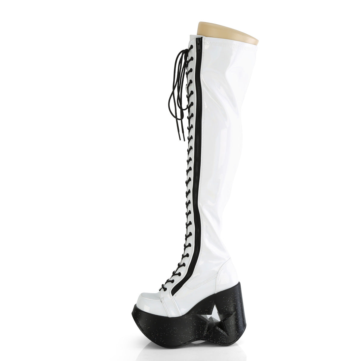 Demonia Cult Latest - "Dynamite-300" Boots - White Stretch Holo