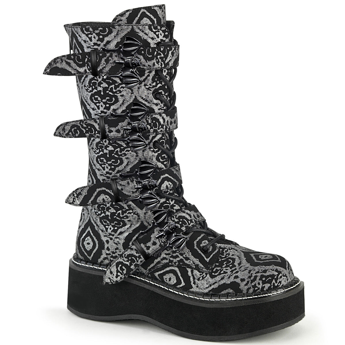 Demonia Cult Sale - "Emily-322" Boots - Black-Silver Faux Nubuck Leather