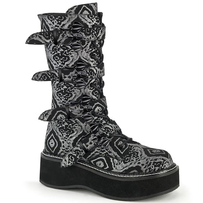 Demonia Cult Sale - "Emily-322" Boots - Black-Silver Faux Nubuck Leather
