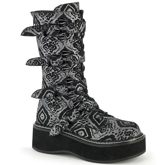 Demonia Cult Sale - "Emily-322" Boots - Black-Silver Faux Nubuck Leather