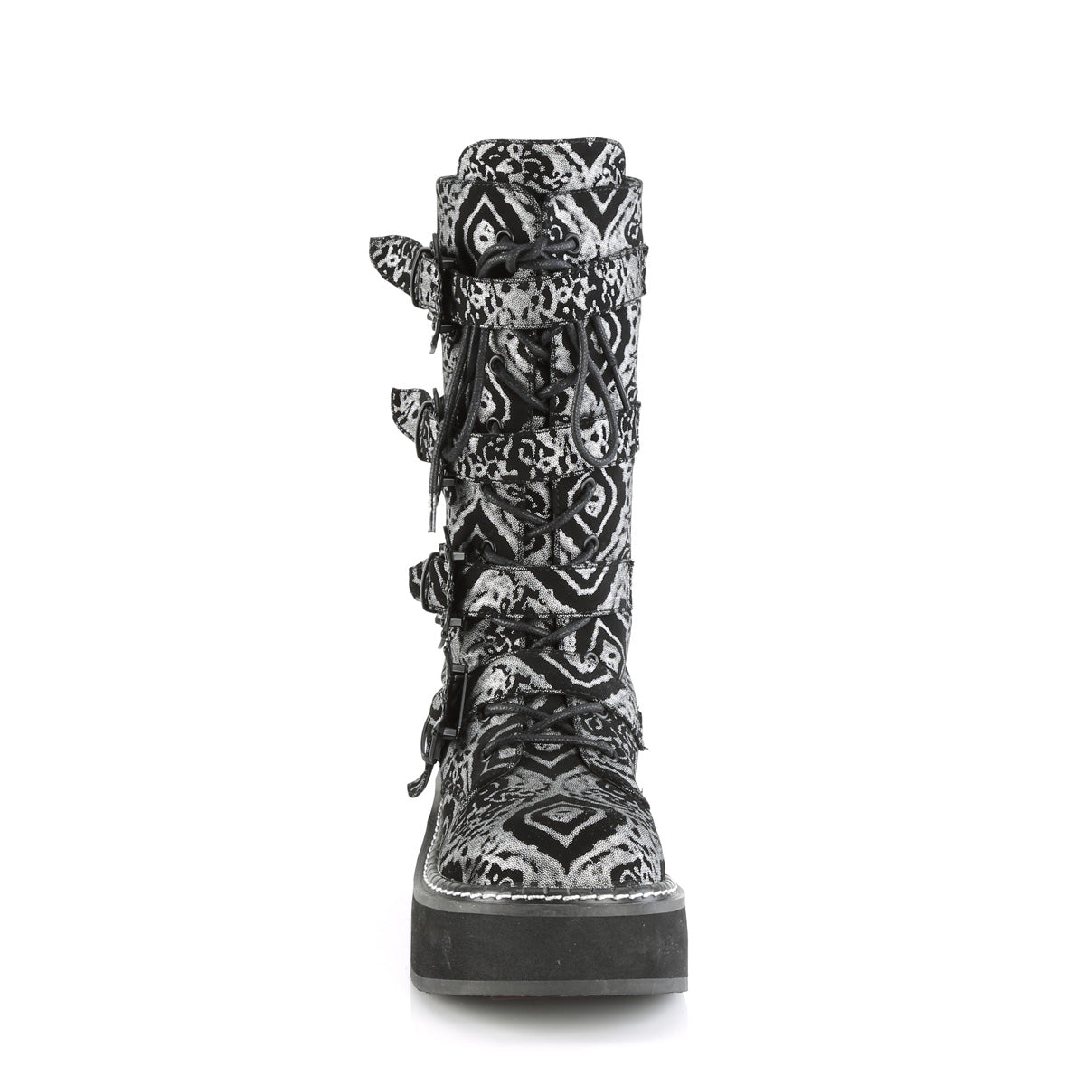 Demonia Cult Sale - "Emily-322" Boots - Black-Silver Faux Nubuck Leather